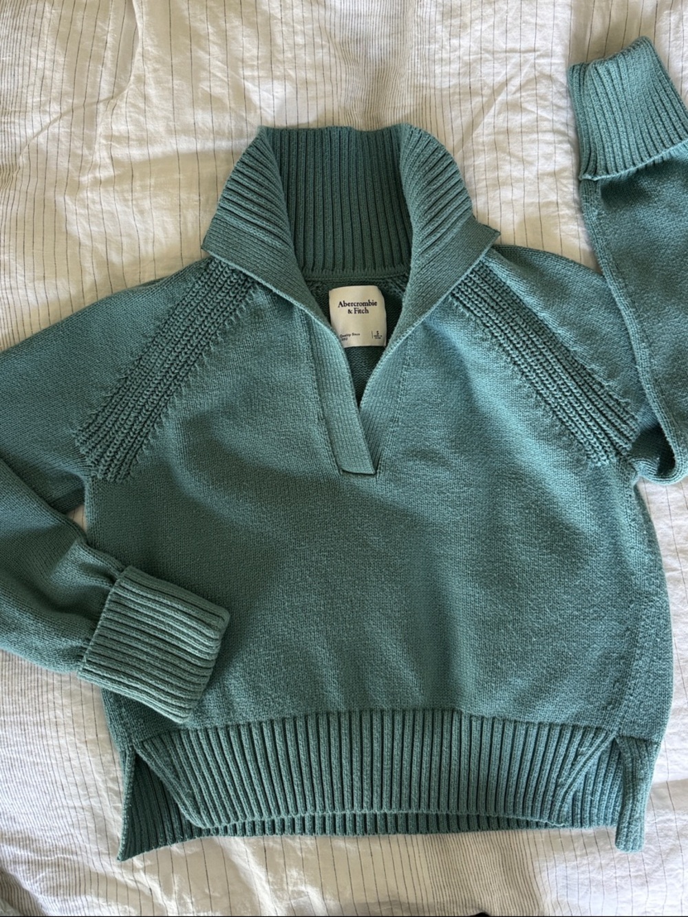 Abercrombie & Fitch Teal-Sage Ribbed Funnel Neck Sweater